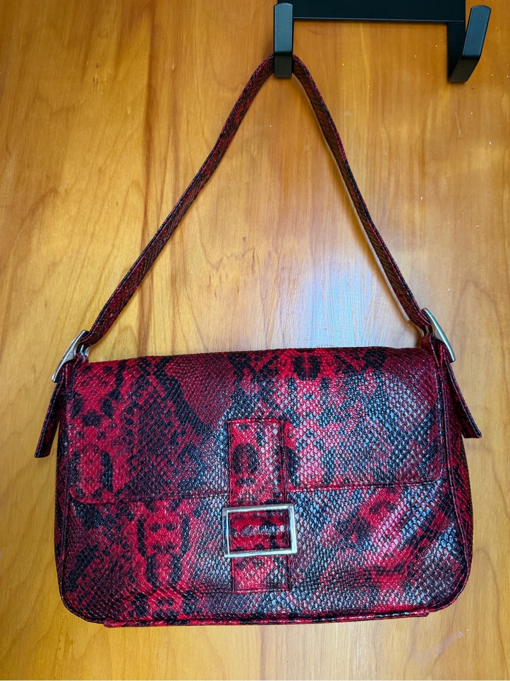 Red Snake-Print Shoulder Bag